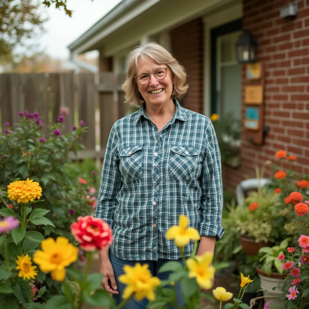 Client Laura smiling in garden